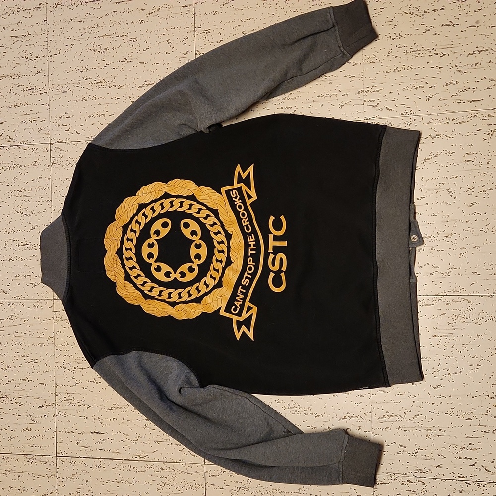 Crooks & Castles Button Down Varsity Style Sweater Vintage Y2K Black And Gray